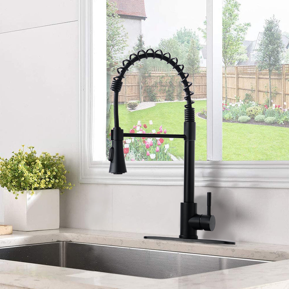 Commercial Kitchen Sink Faucet with Deck Plate Matte Black