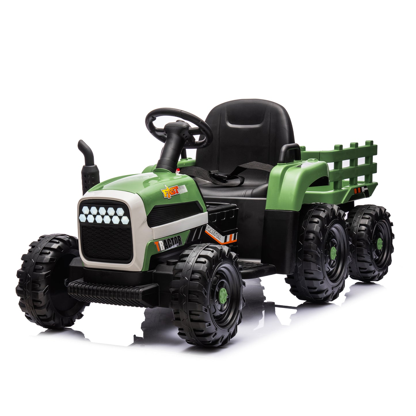 Electric Ride-On Tractor with Trailer, 12V Battery Powered Toy Car for Kids with Remote Control