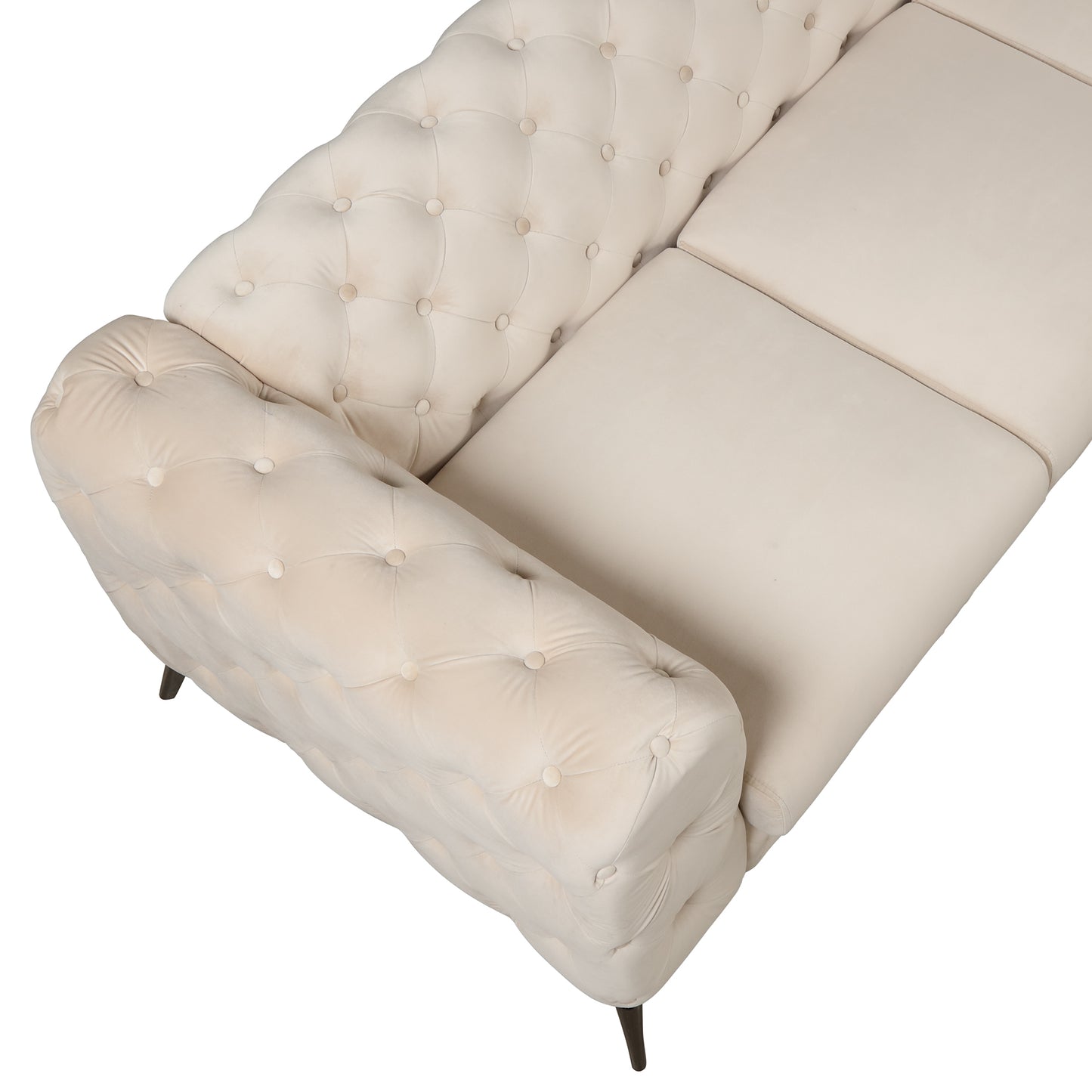 85.5 Beige Velvet Upholstered 3-Seater Sofa with Button Tufted Back