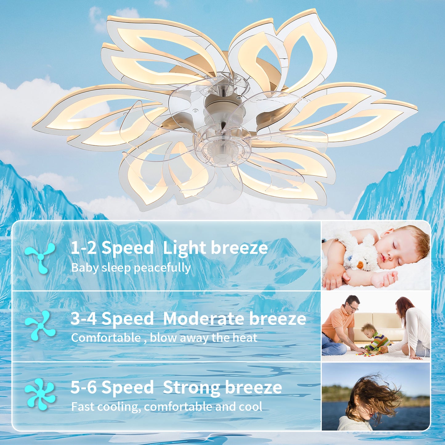 26-Inch Smart Ceiling Fan with Dimmable LED Lights and Remote Control