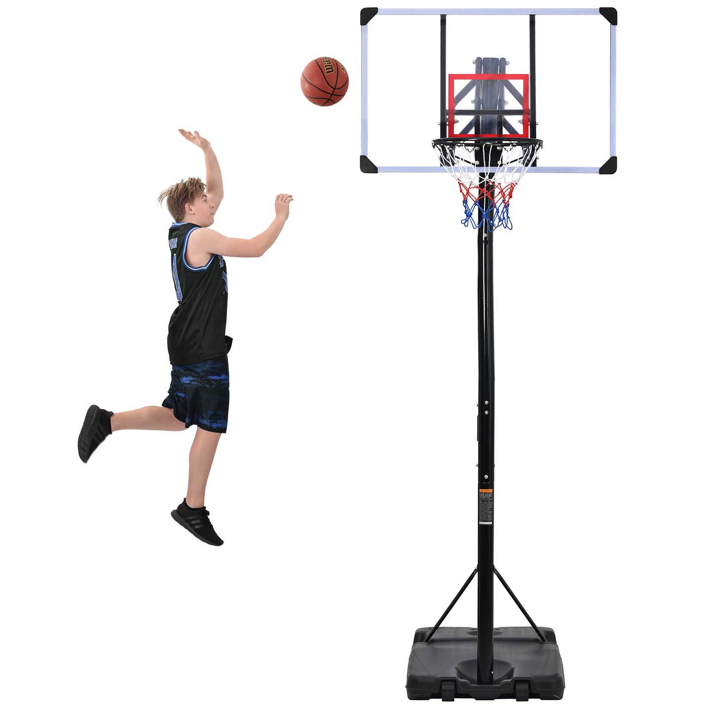 Portable Basketball Hoop & Goal with Vertical Jump Measurement, Outdoor Basketball System with 7.5-10ft Height Adjustment in 44'' Backboard for Youth/Audlt, Manual Lifting Basketball Hoop