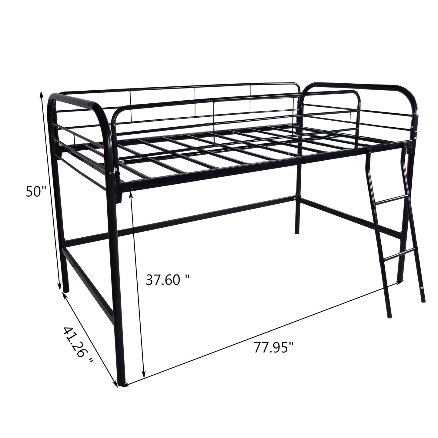 Metal Twin Loft Bed , Twin Size High Loft Bed Black