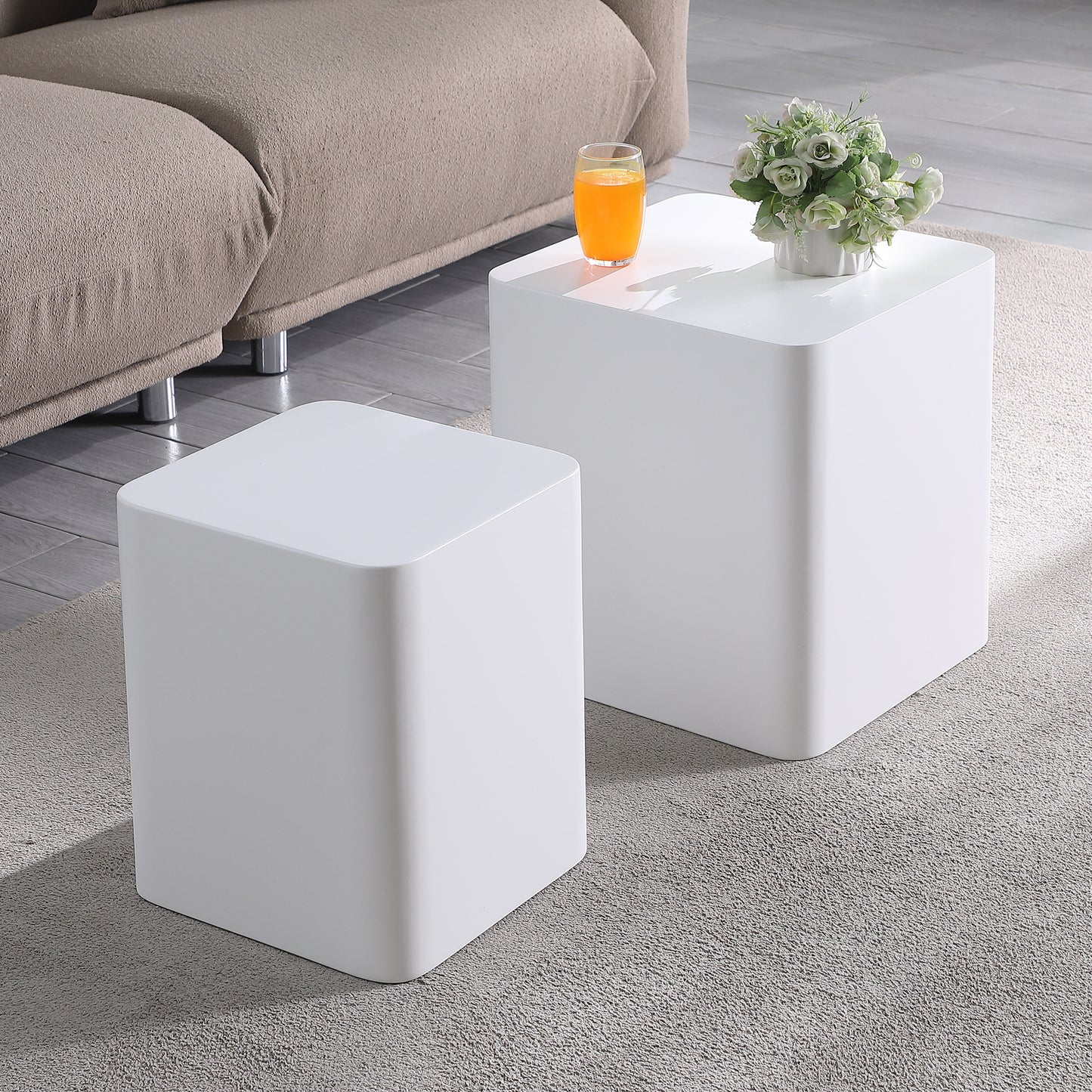 Modern White MDF Nesting Tables Set of 2 for Living Room, Office, and Bedroom