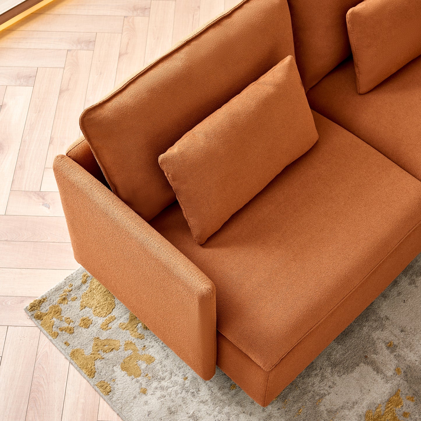 Modern Orange L-Shaped Sectional Sofa with Support Pillows