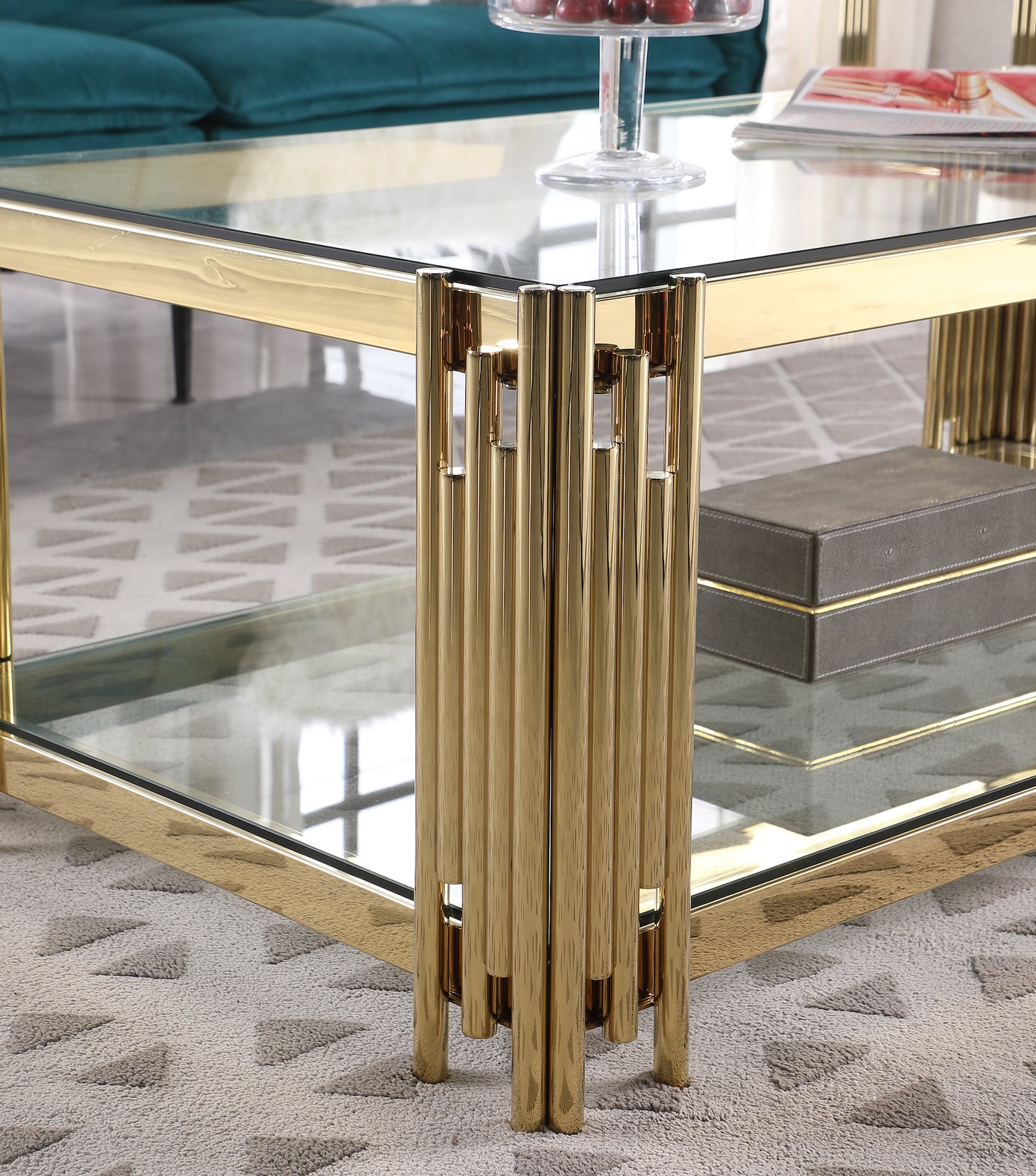 Luxurious Golden Stainless Steel Double-Layer Coffee Table - Modern Elegance for Your Living Room