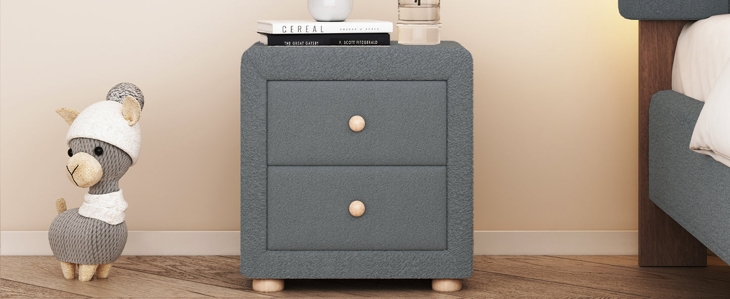 Teddy Fleece Nightstand with 2 Drawers, Gray