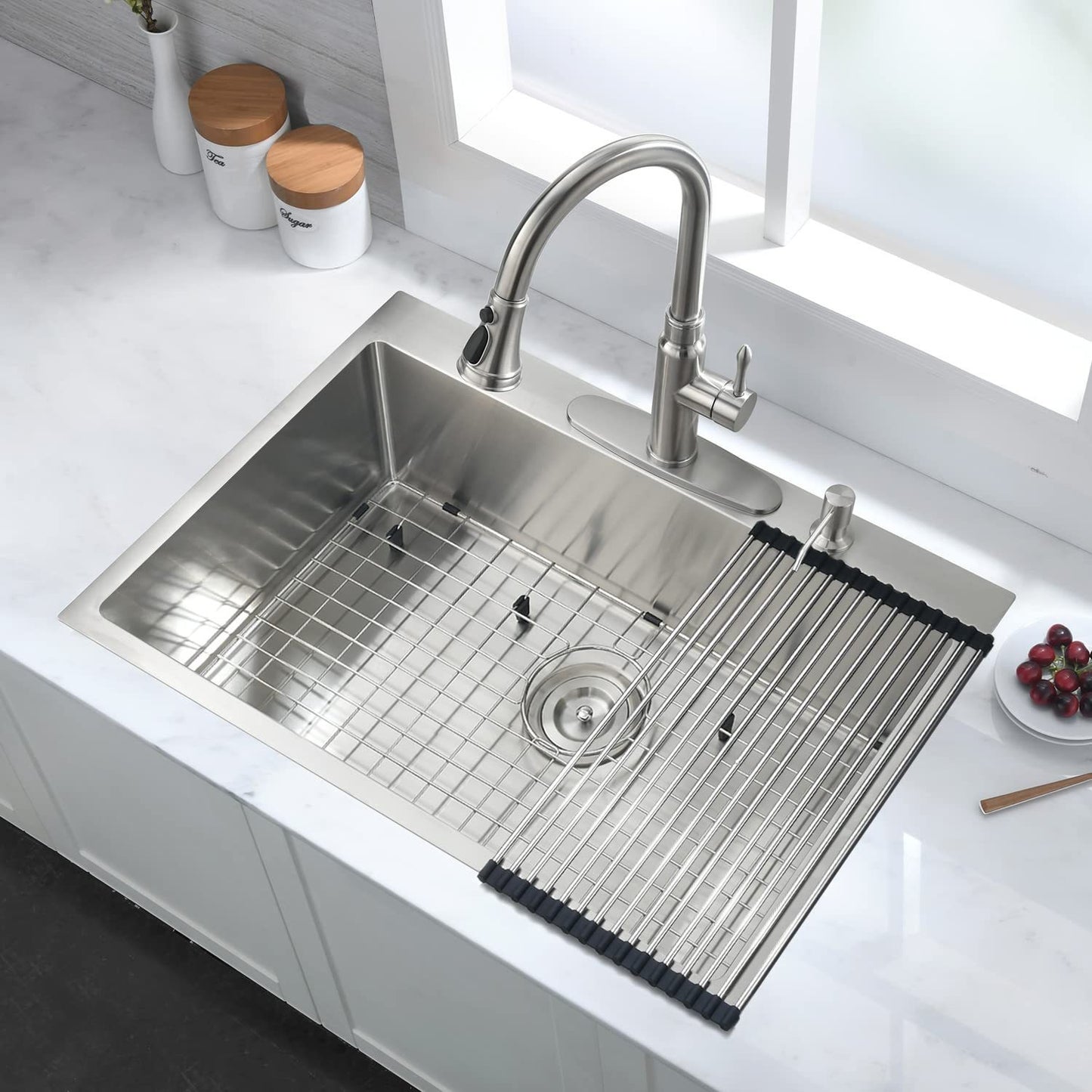 Premium Stainless Steel 30 2-Hole Drop-In Kitchen Sink with Grid and Strainer