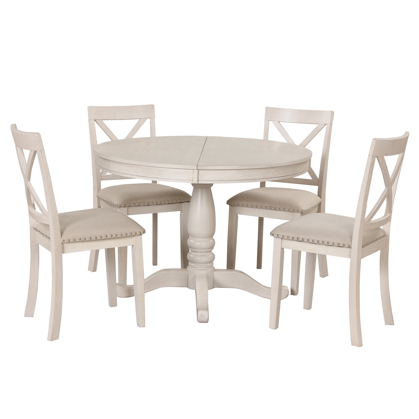 Modern Dining Table Set for 4,Round Table and 4 Kitchen Room Chairs,5 Piece Kitchen Table Set for Dining Room,Dinette,Breakfast Nook,Antique White