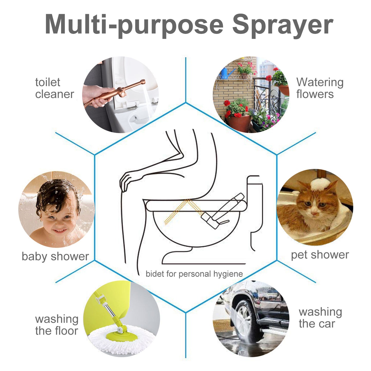 Handheld Bidet Sprayer for Toilet, All Brass Cloth Diaper Toilet Sprayer Bidet Spray Attachment with Bidet Hose, Upgrade Backflow Preventer for Self Cleaning,