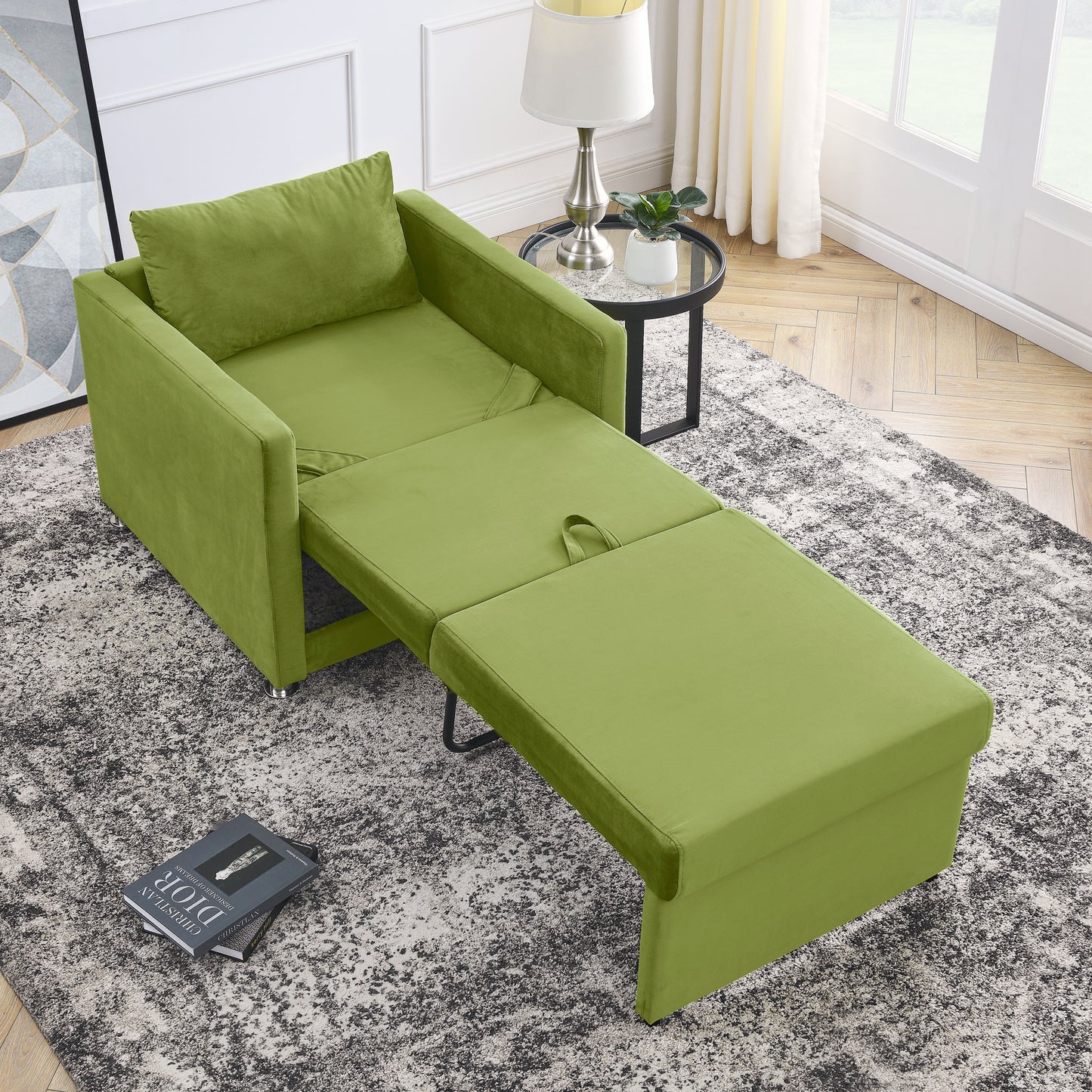 Sofa Bed Chair 2-in-1 Convertible Chair Bed, Lounger Sleeper Chair for Small Space with One Pillow, Green Velvet