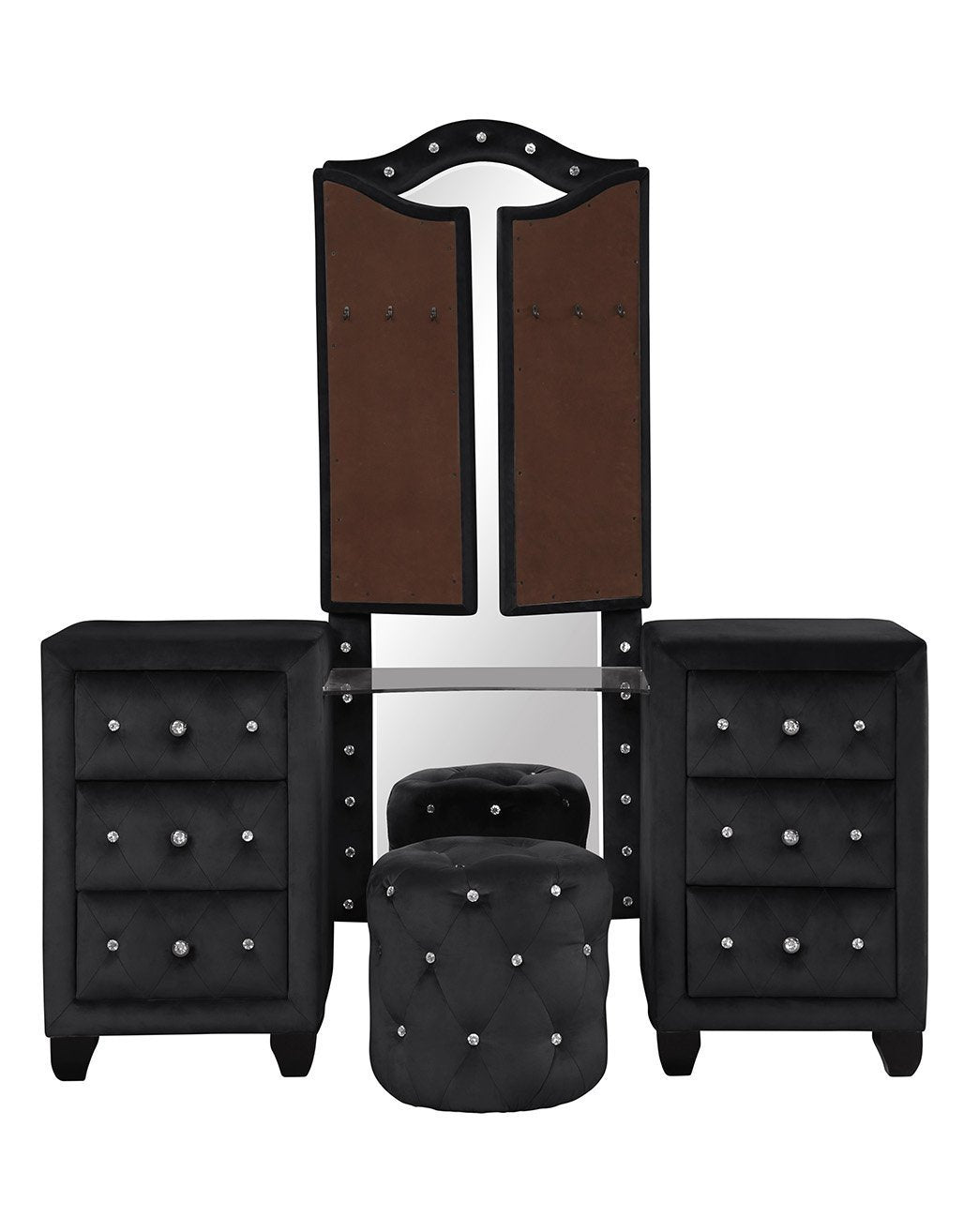 Sophia Upholstery Vanity Set Made With Wood in Black