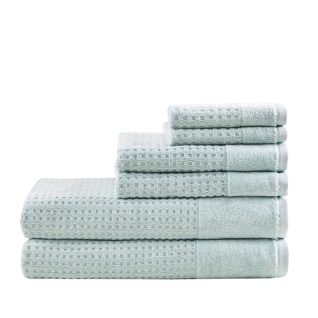 Luxurious Cotton Waffle Jacquard Bath Towel Set with Antimicrobial Protection - 6 Piece Set