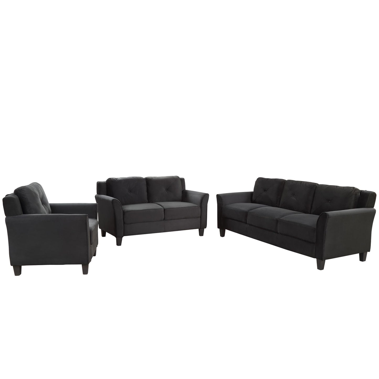 U_STYLE Button Tufted 3 Piece Chair Loveseat Sofa Set