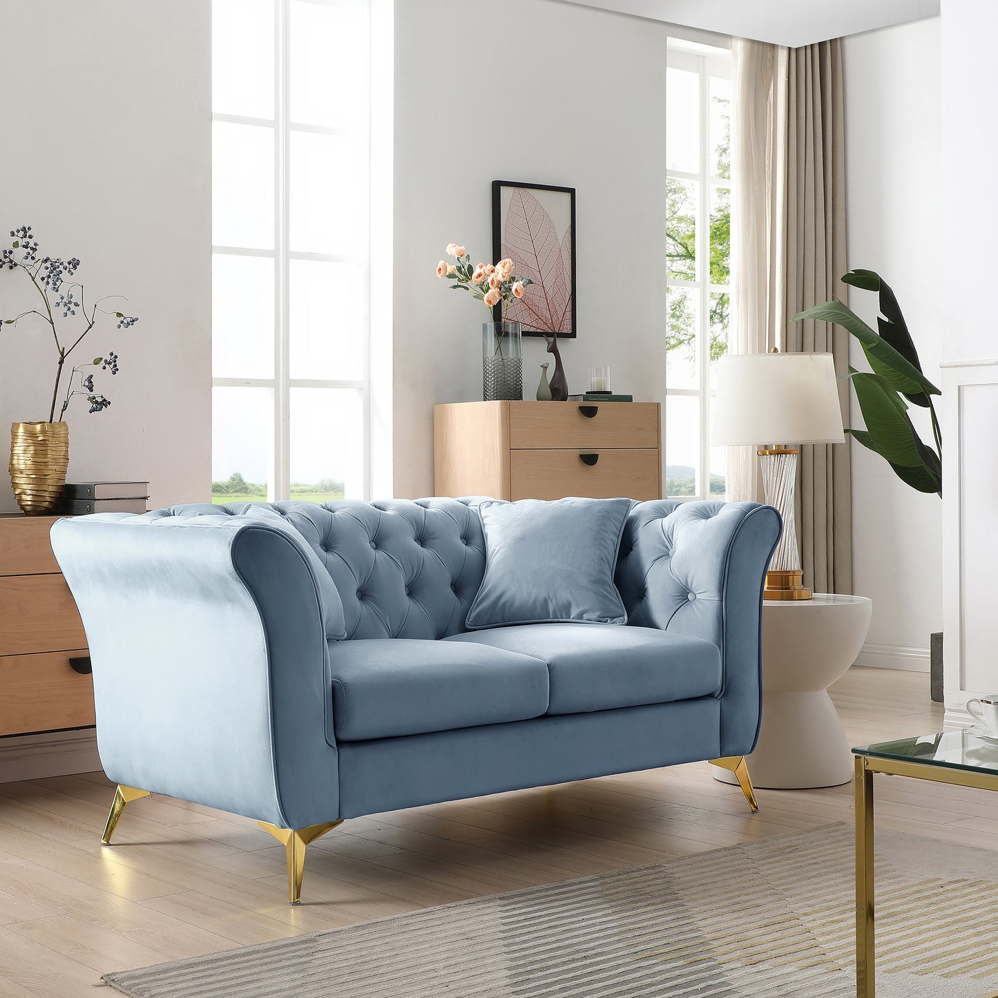 Chesterfield sofa ,Stanford sofa ,  high quality Chesterfield sofa ,Teal blue , tufted and wrinkled fabric  sofa;contemporary Stanford sofa .loverseater; tufted sofa with scroll  arm and scroll back