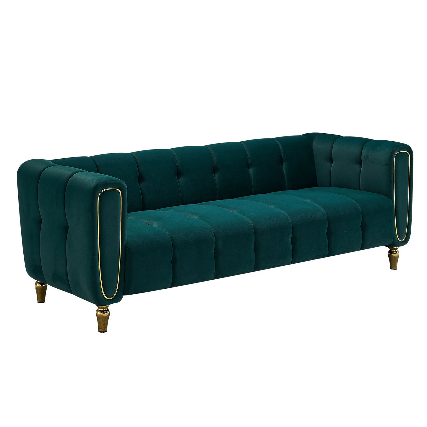 Modern Velvet Sofa 83.07 inch for Living Room Green Color