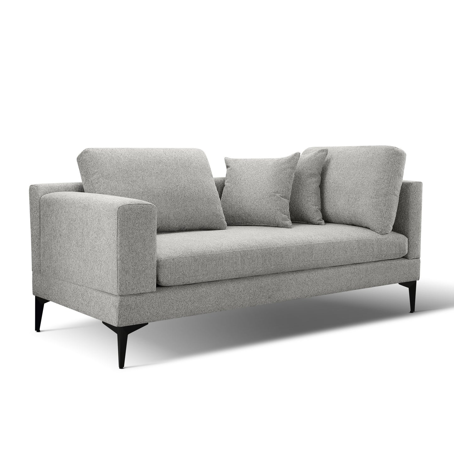 Luxury Modern 2 Seater Couch for Living Room, Fabric Couch With Removable Sofa Cushions and  Reverible Armes , Stable Metal Legs , 2 Pillows and 1 Back Cushion, Texture Gray