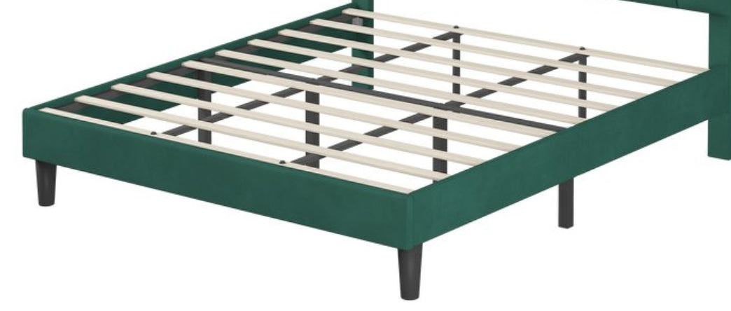 Molblly King Size Bed Frame with Upholstered Headboard, Strong Frame, and Wooden Slats Support, Non-Slip, and Noise-Free, No Box Spring Needed, Easy Assembly,Green