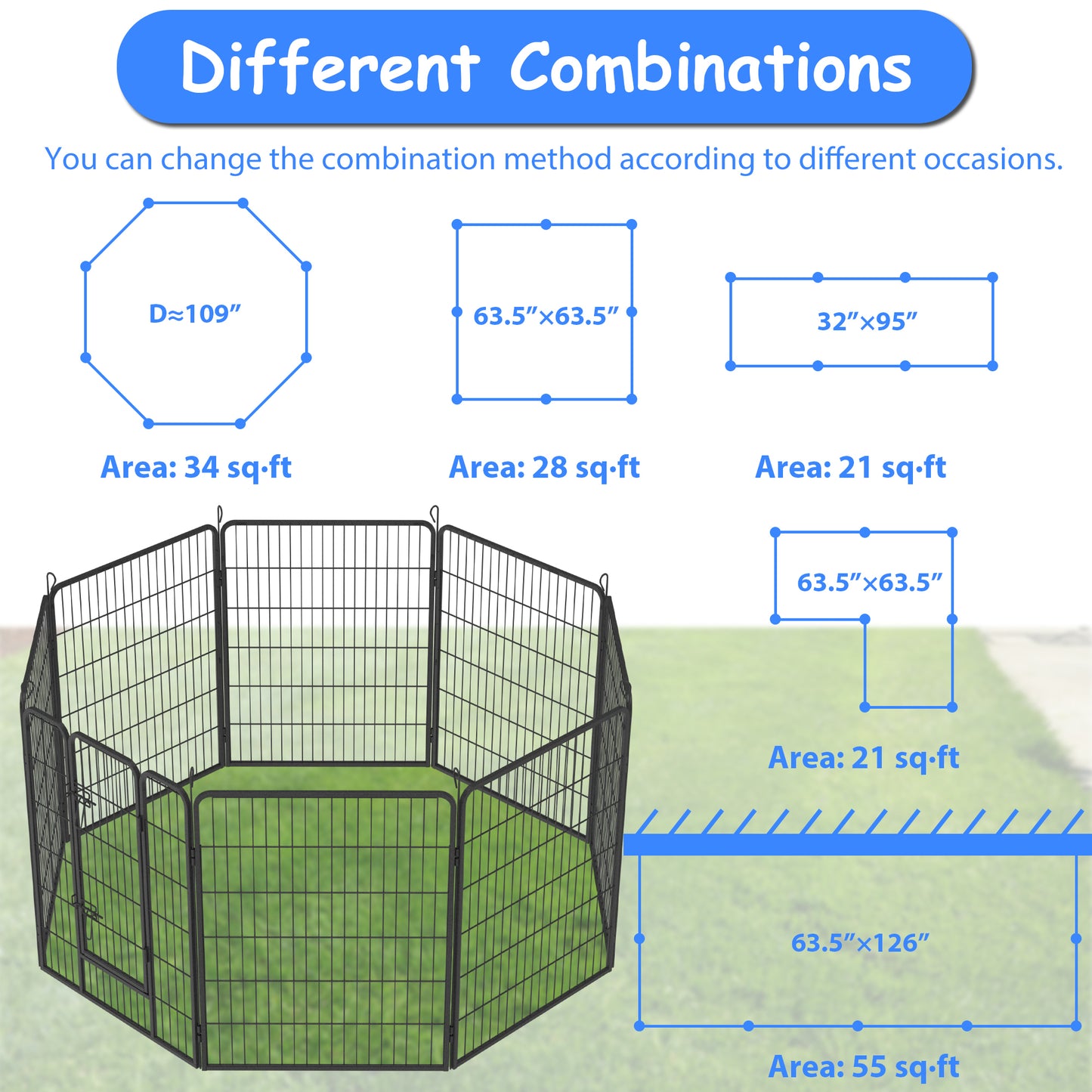 Heavy Duty Dog Pens Outdoor Dog Fence Dog Playpen for Large Dogs, 40"Dog Kennel Outdoor Pet Playpen with Doors 8 Panels Metal Exercise Pens Puppy Playpen Temporary Camping Fence for the Yard