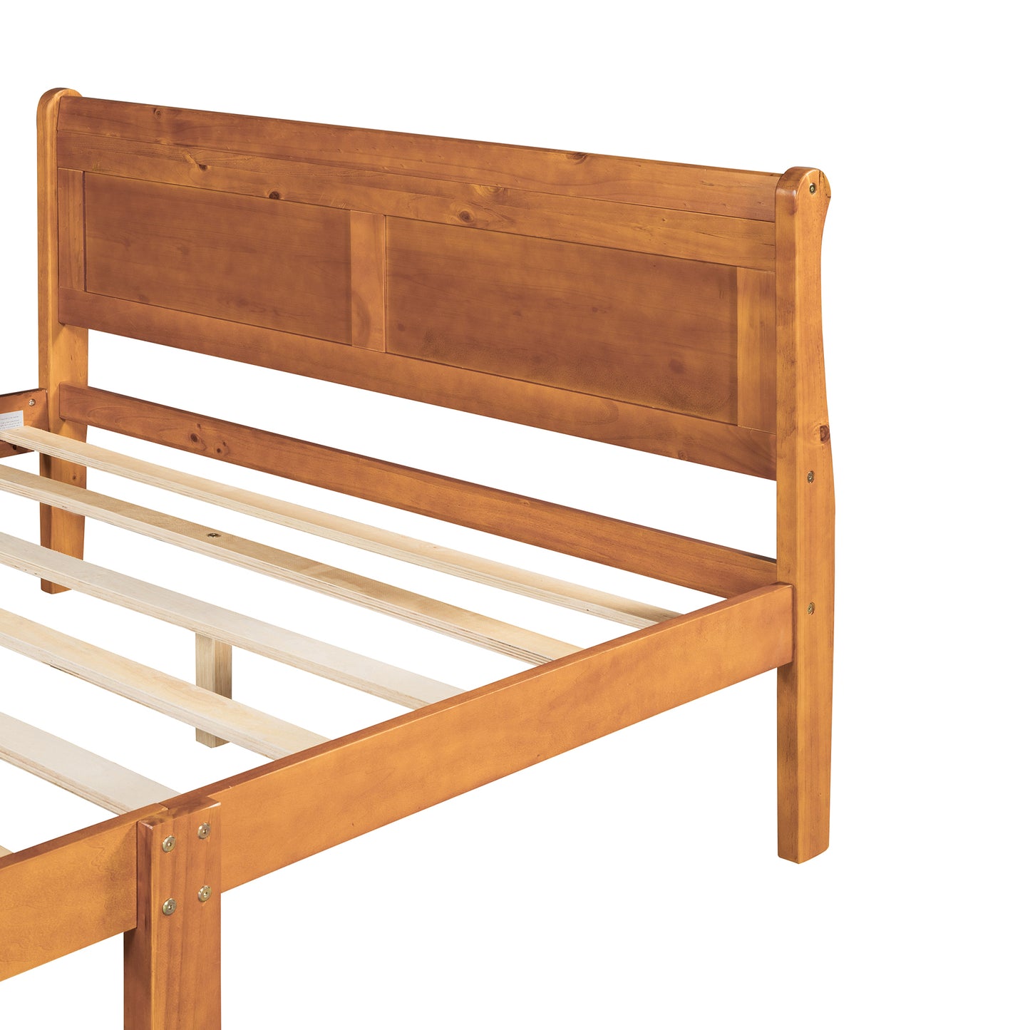 Full Size Wood Platform Bed with Headboard and Wooden Slat Support (Oak)