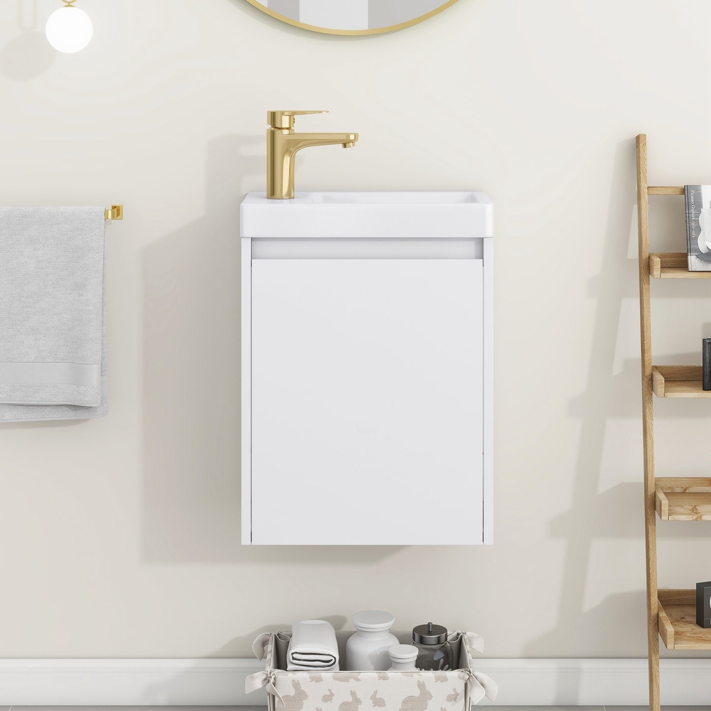 Modern 16-Inch White Bathroom Vanity Cabinet with Soft-Close Doors - Easy Assembly, Versatile Installation