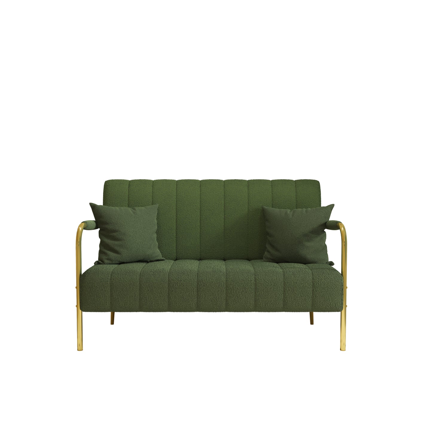 59-Inch Green Teddy Fleece Two-Seat Sofa with Stainless Steel/Gold Feet