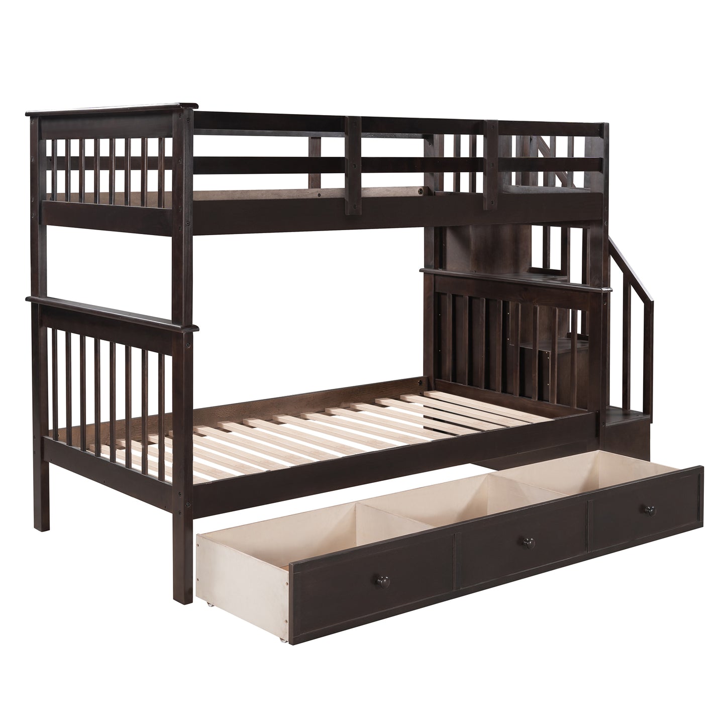 Staircase Twin Bunk Bed with Storage Drawers - Espresso