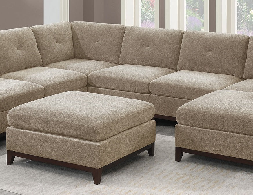 Versatile Camel Chenille Fabric Modular Sectional Set with Tufted Back and Wooden Base