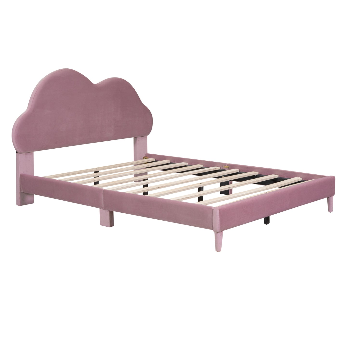 Full size Upholstered Cloud-Shape Bed ,Velvet Platform Bed with Headboard,No Box-spring Needed,Pink