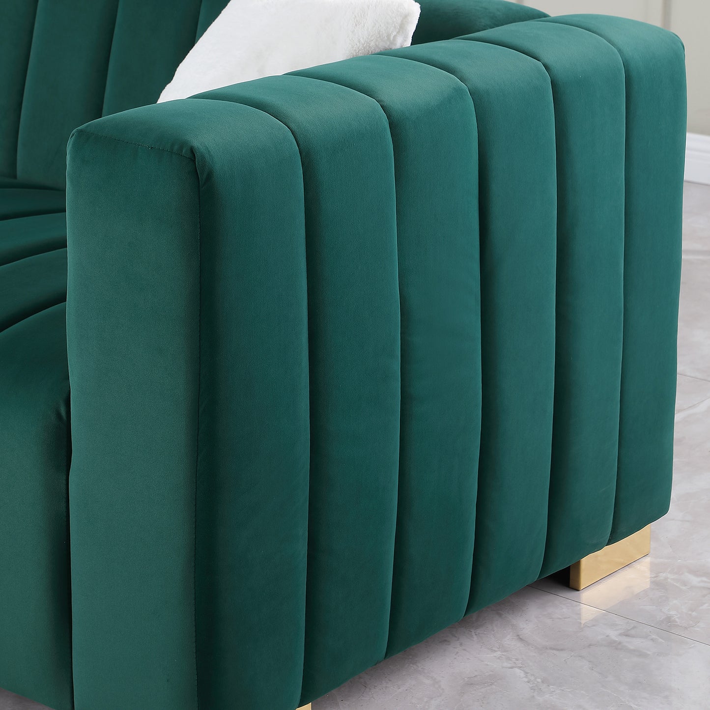 Chesterfield Inspired Dark Green Velvet Sofa Set with 3 Seater and Loveseat