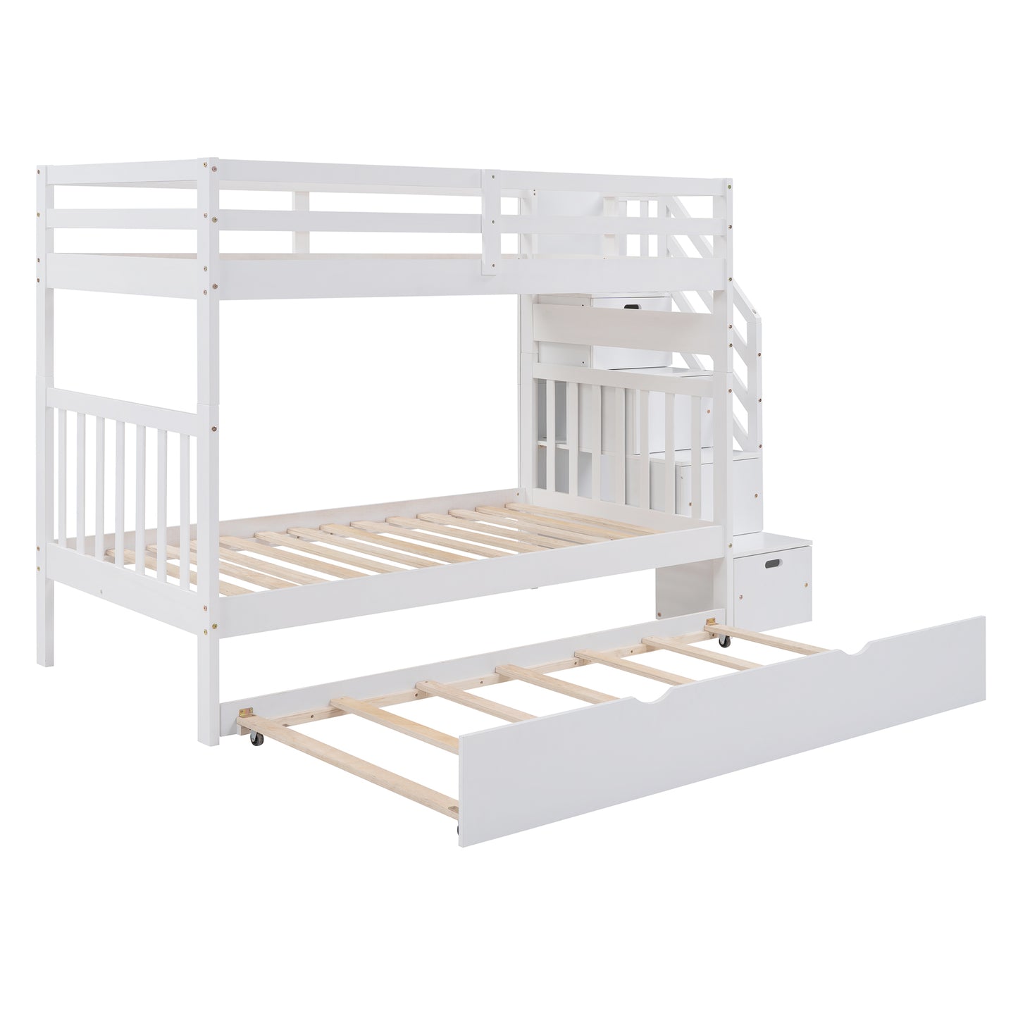 Stairway Bunk Bed with Trundle and Storage Drawers in White