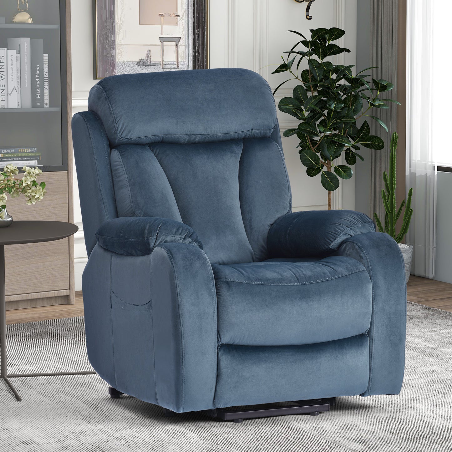 Elderly Power Lift Recliner Chair in Navy Blue with Remote Control