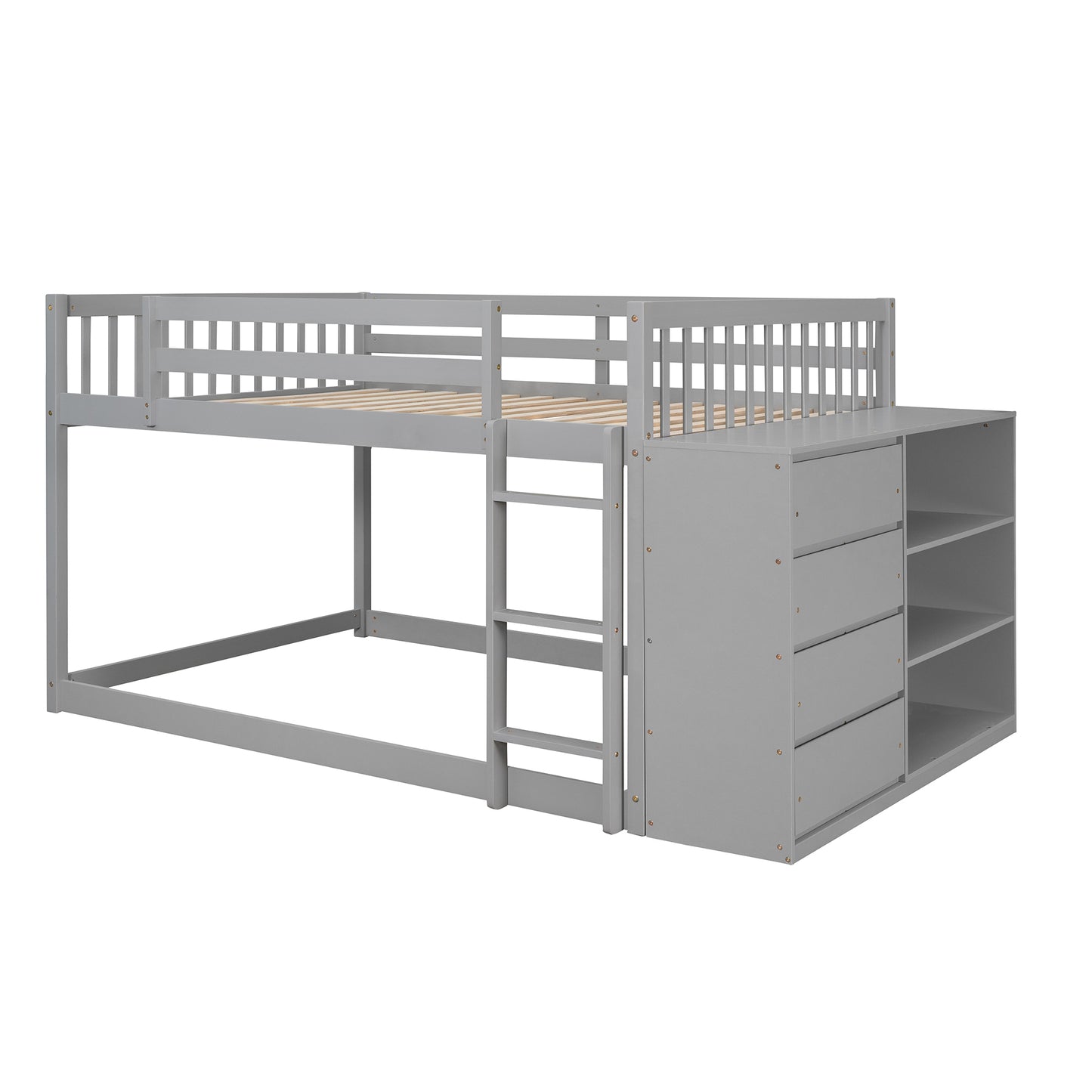 Spacious and Elegant Gray Full over Full Bunk Bed with Storage