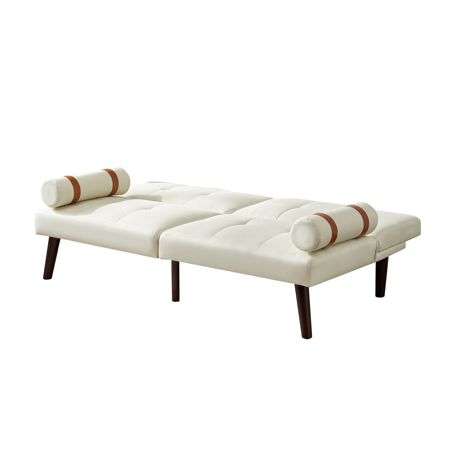 Convertible Sofa Bed Futon with Solid Wood Legs Linen Fabric Ivory