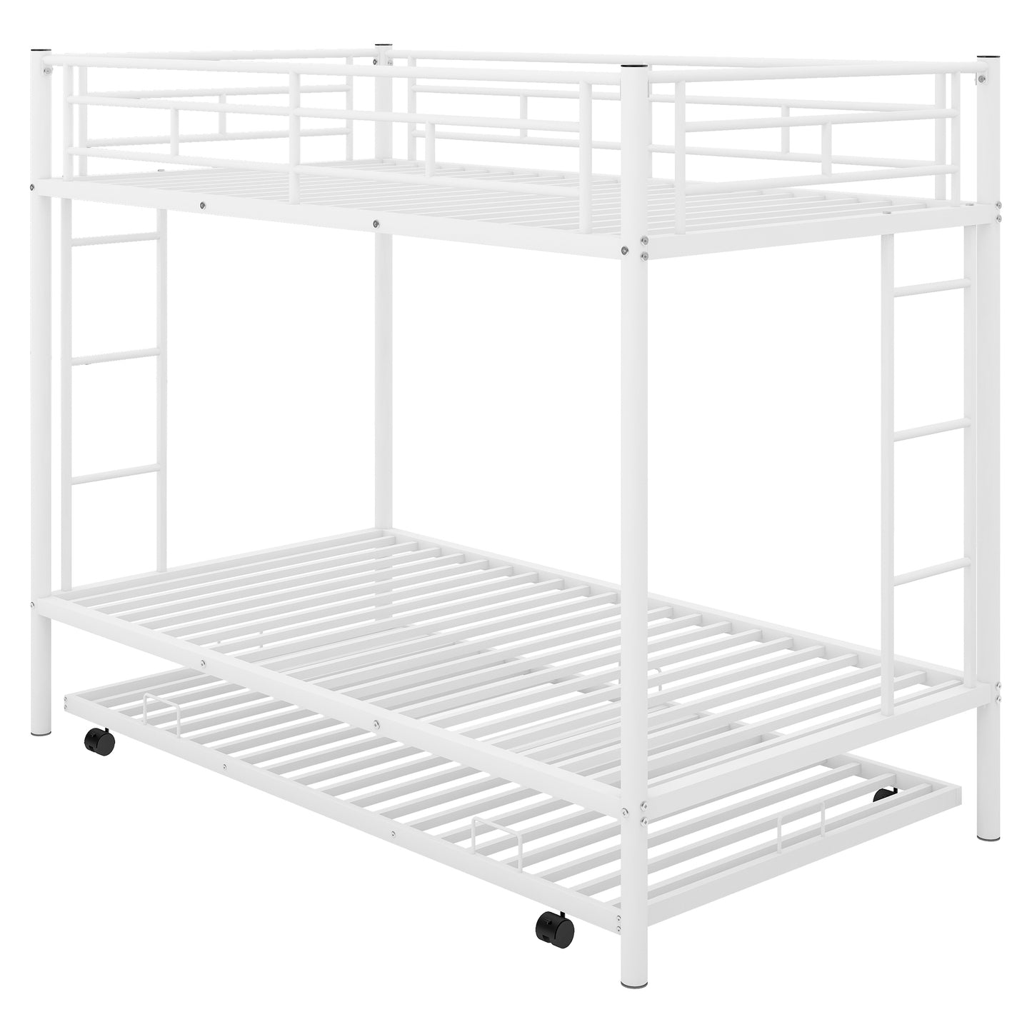 White Space-Saving Twin Bunk Bed with Trundle