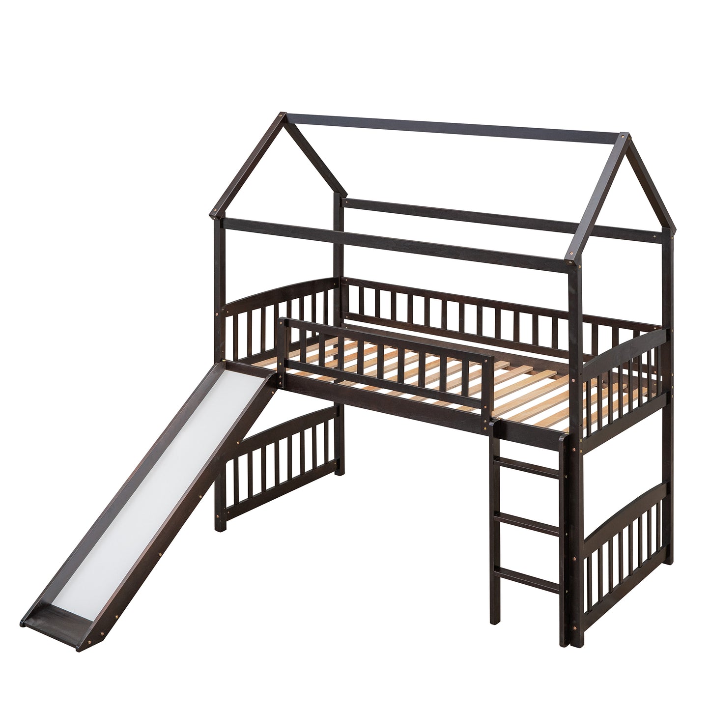 Twin Loft Bed with Slide, House Bed with Slide,Espresso( :LT000212AAP)