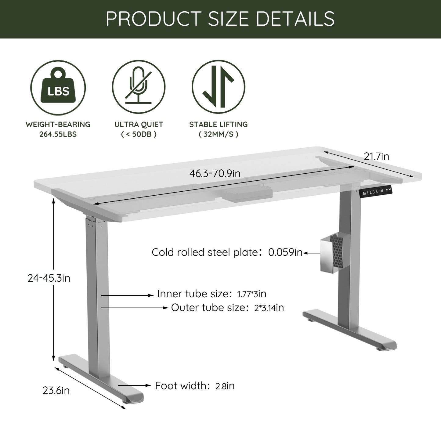 Height Adjustable Electric Standing Desk Frame with Dual Motor - ErGear Workstation Base