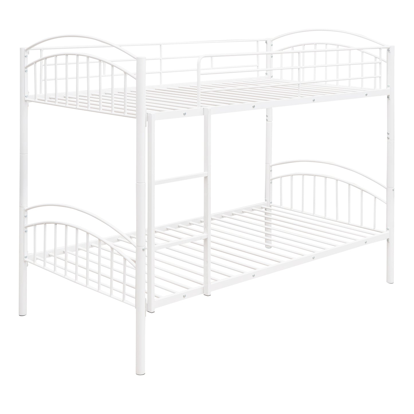 Chrome Finish Metal Twin Bunk Bed - White, Separable Twin Beds