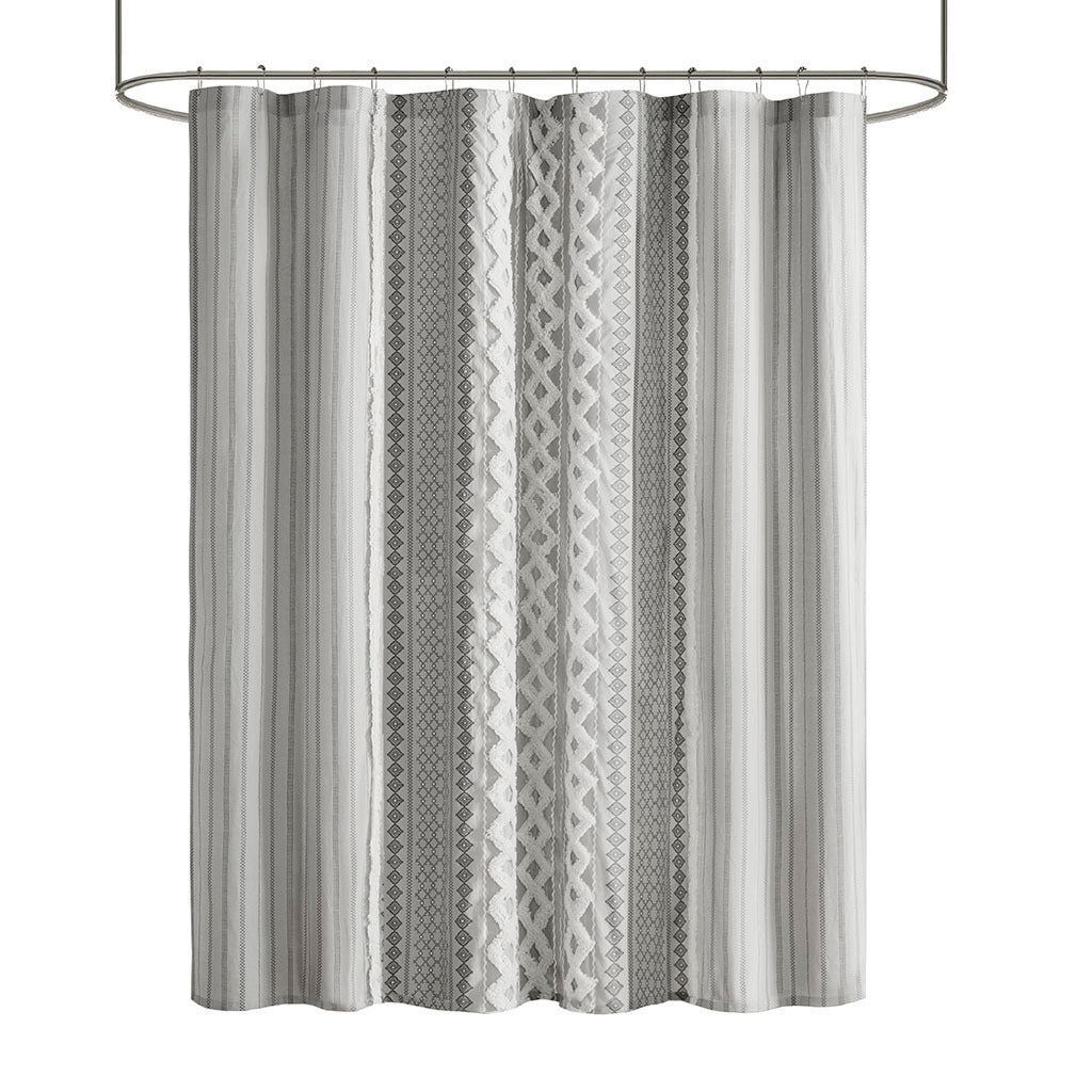 INK+IVY Imani Cotton Shower Curtain with Chic Chenille Stripe