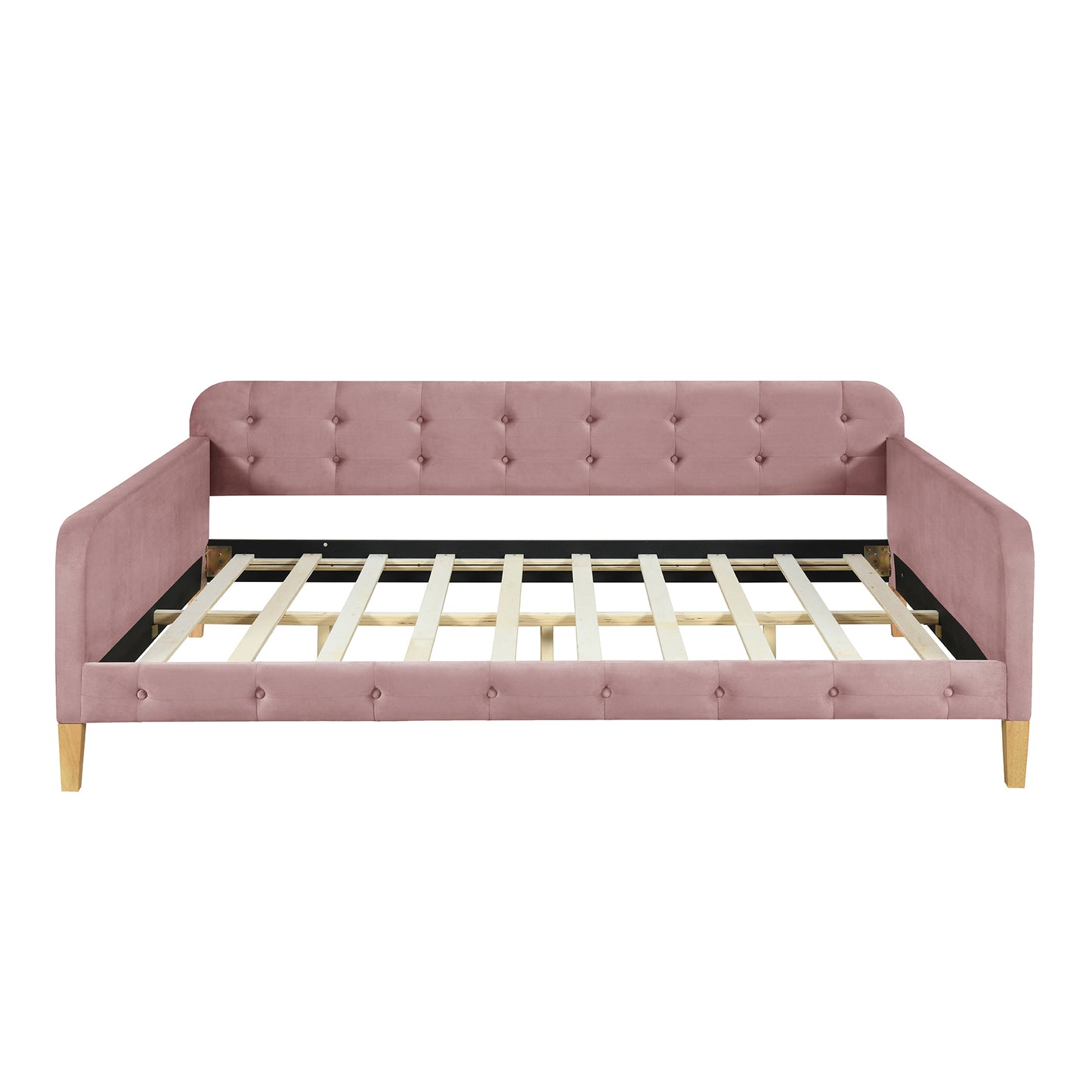 Full Size Upholstered Daybed with 4 Support Legs,Pink