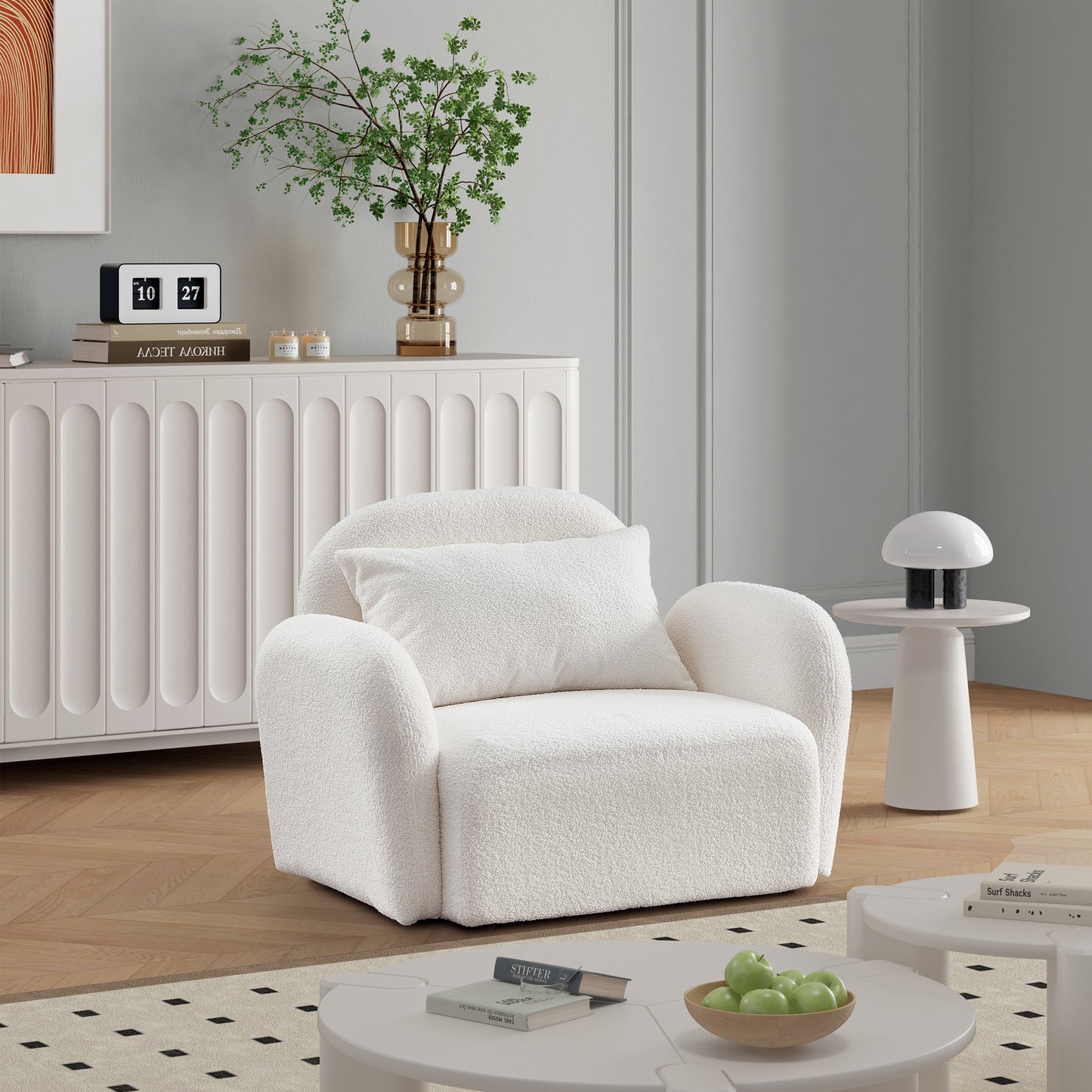 Living Room Furniture Lazy Sofa Chair Teddy Fabric White