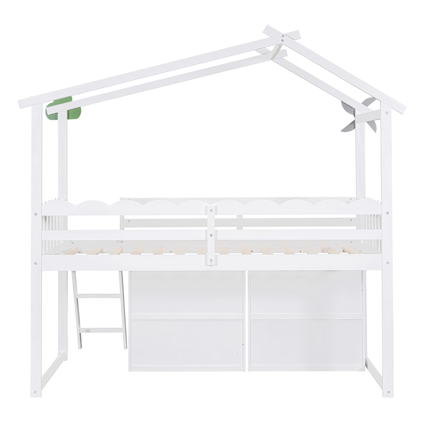 Twin Size House Bed With Cabinet and Drawers, White