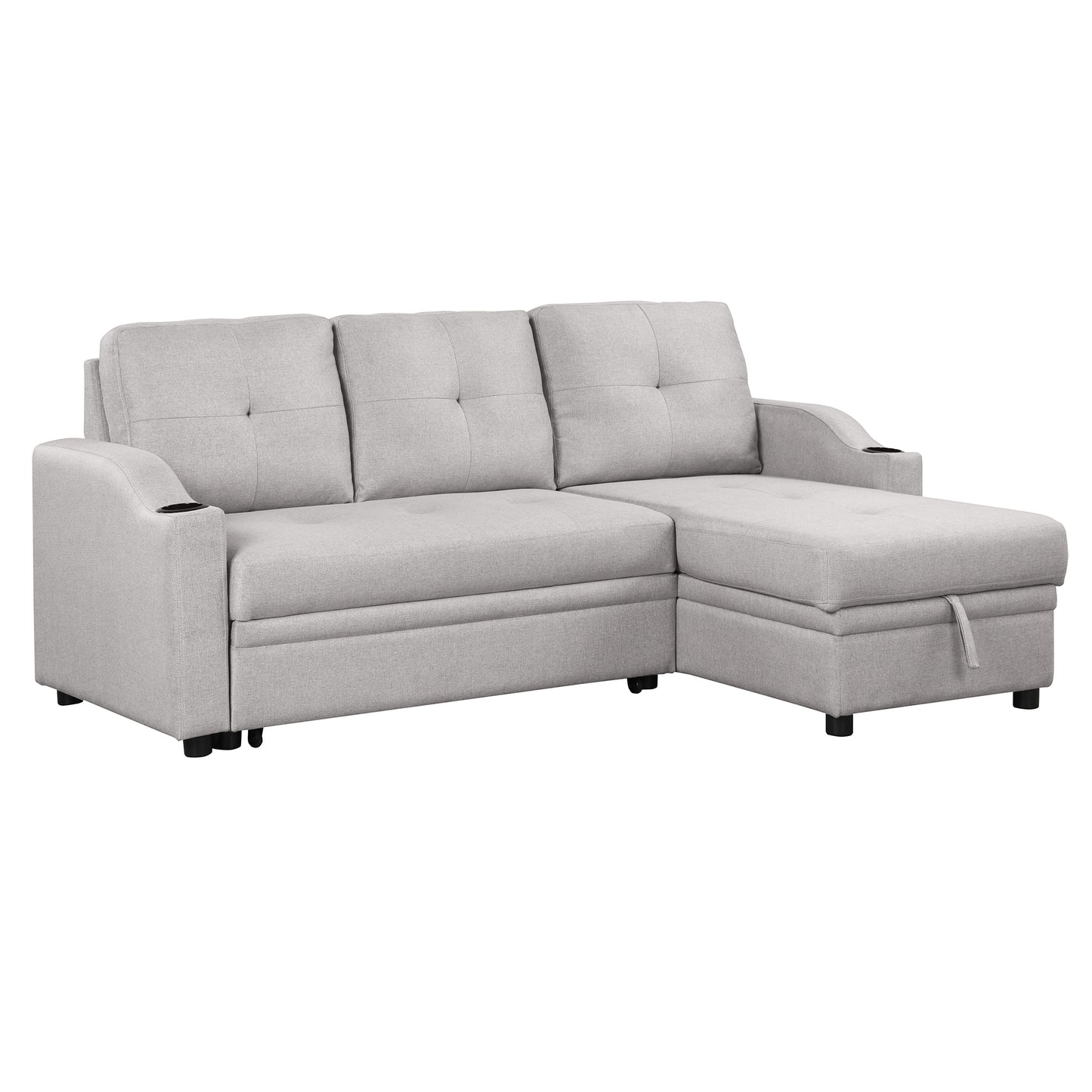 Orisfur Pull Out Sofa Bed with Storage Chaise and Cup Holder