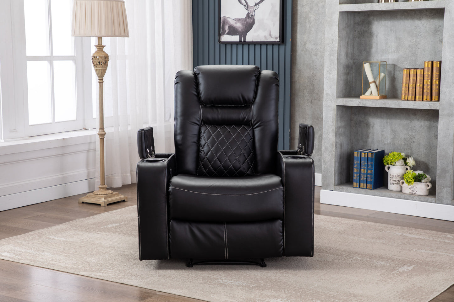 Luxurious Recliner with Cup Holder and USB Port in PU Material