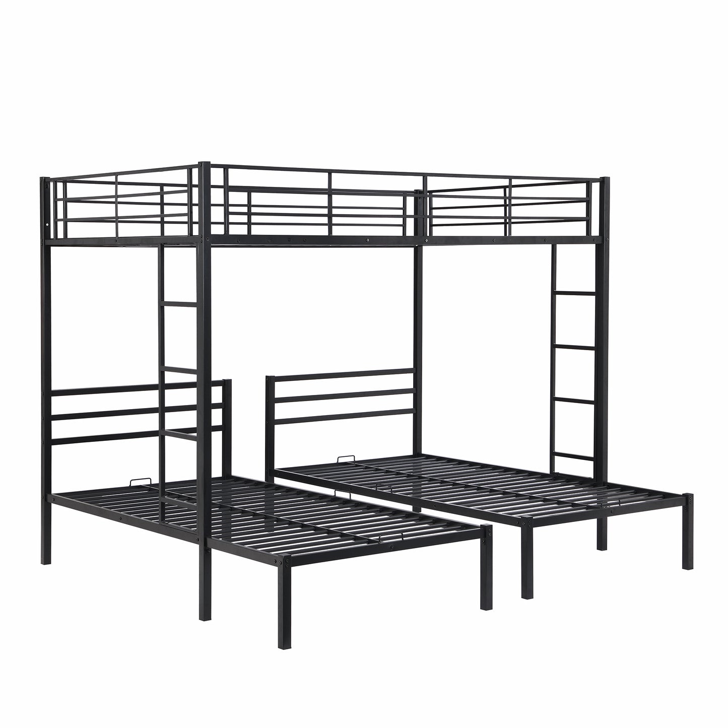 Black Metal Bunk Bed with Built-in Shelf for Twin & Full Size