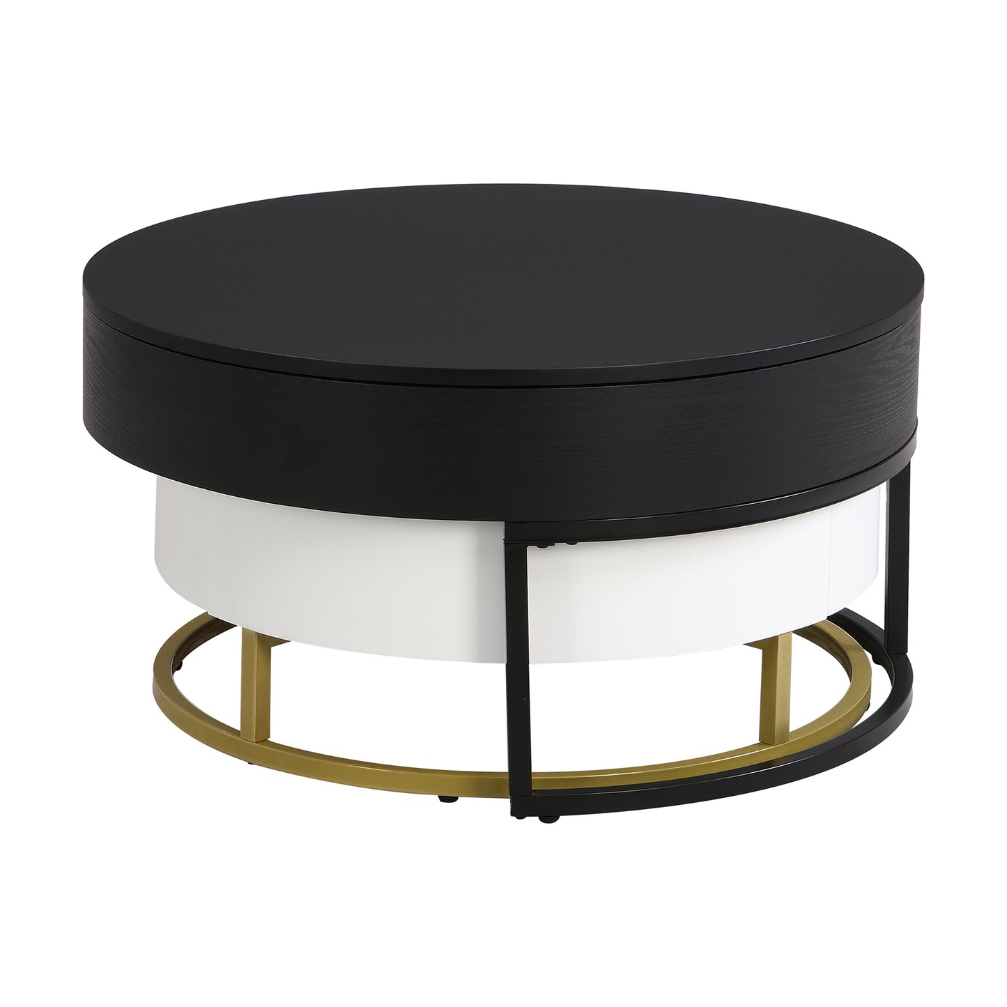 Contemporary 2-Drawer Lift-Top Round Coffee Tables in White & Black