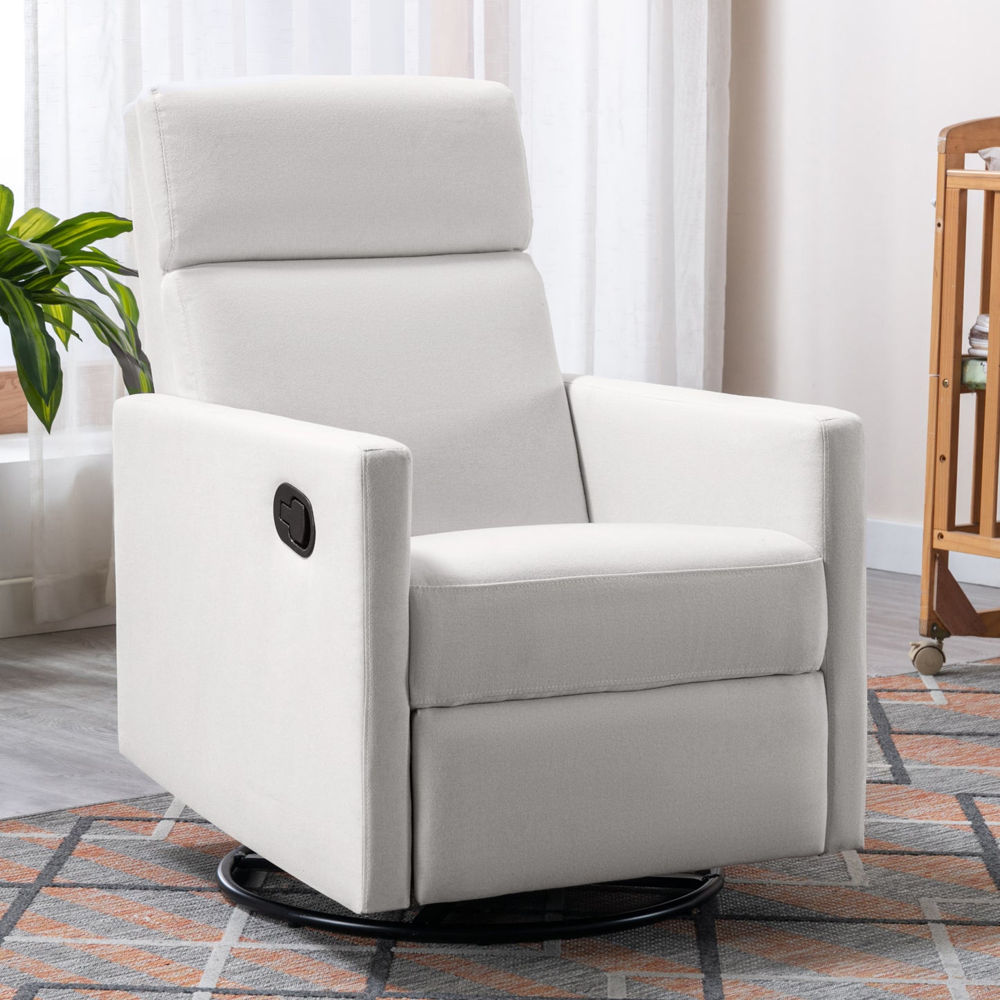 Swivel Reclining Nursery Chair with Modern Beige Upholstery