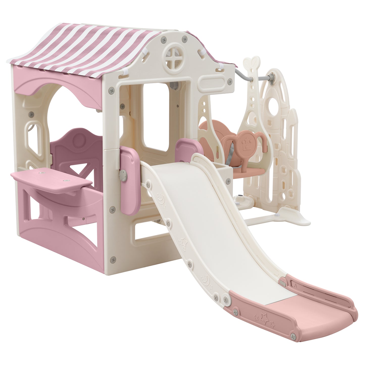 6-in-1 Toddler Swing and Slide Playset with Fairy House