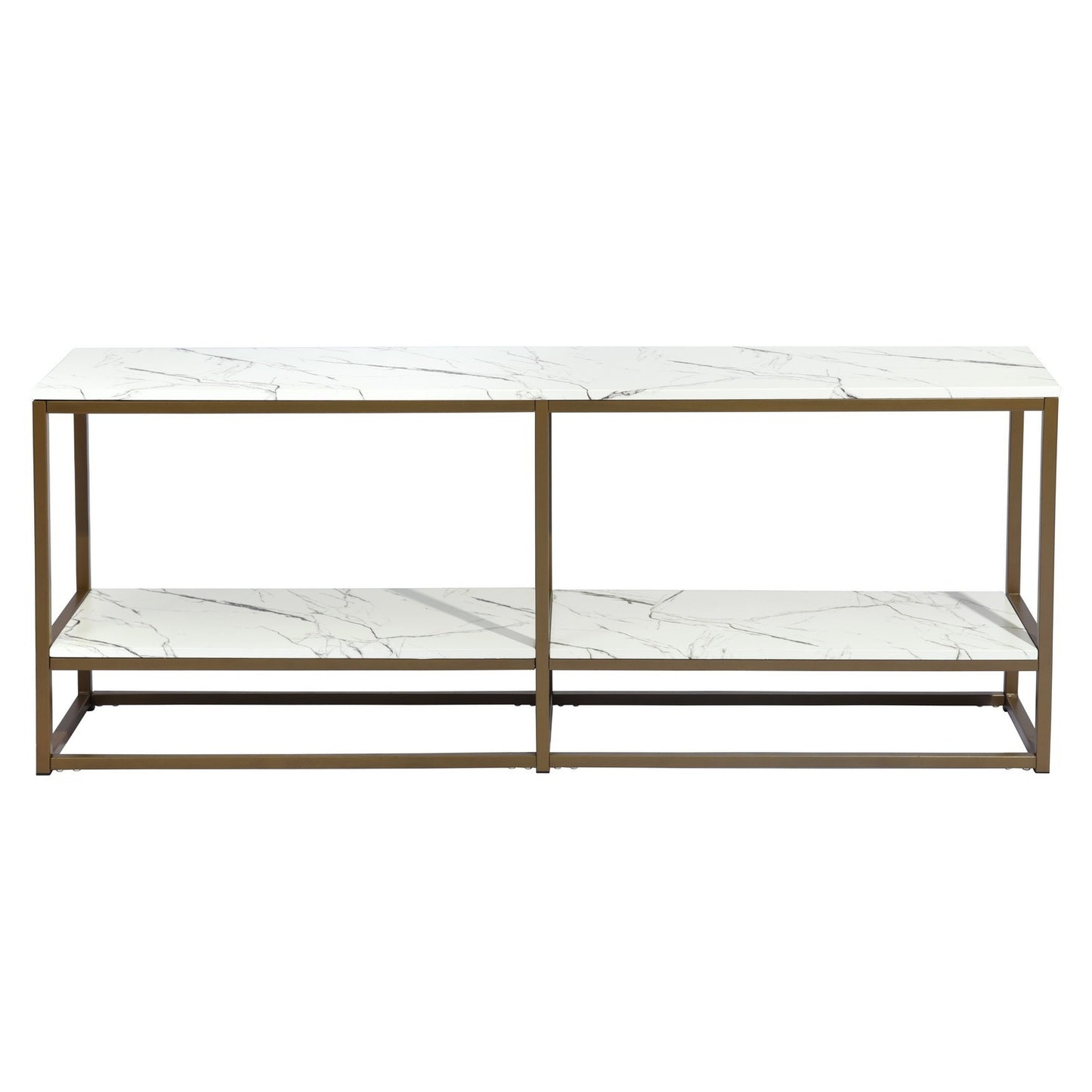 59.8 White Marble and Gold Frame TV Stand with Storage