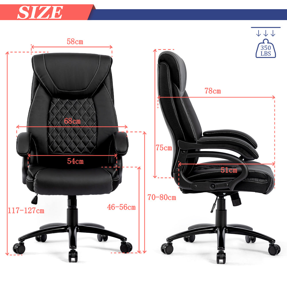 Ergonomic PU Leather Office Chair Big and Tall Desk Chair 360°Swivel Office Chair Adjustable Height with Soft Armrest,300lbs