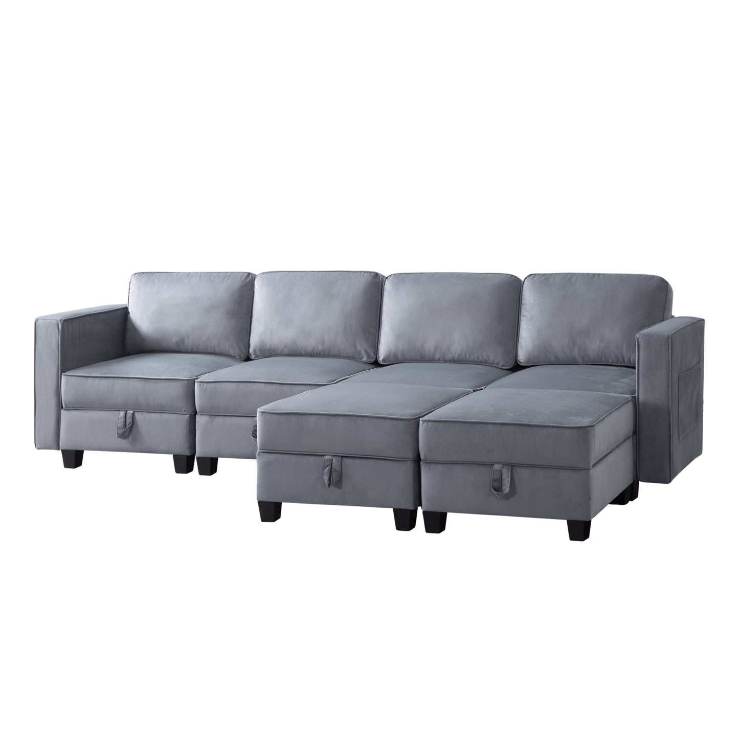 116'' Symmetrical Modular Sectional Sofa with Ottoman in Dark Gray Velvet